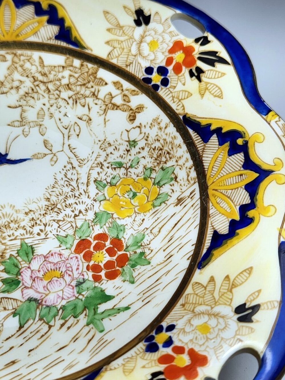 Vintage Noritake Pedestal Bowl Cherry Blossom Mark Imari Cobalt Blue Gold 6 1/4 - Picture 4 of 12